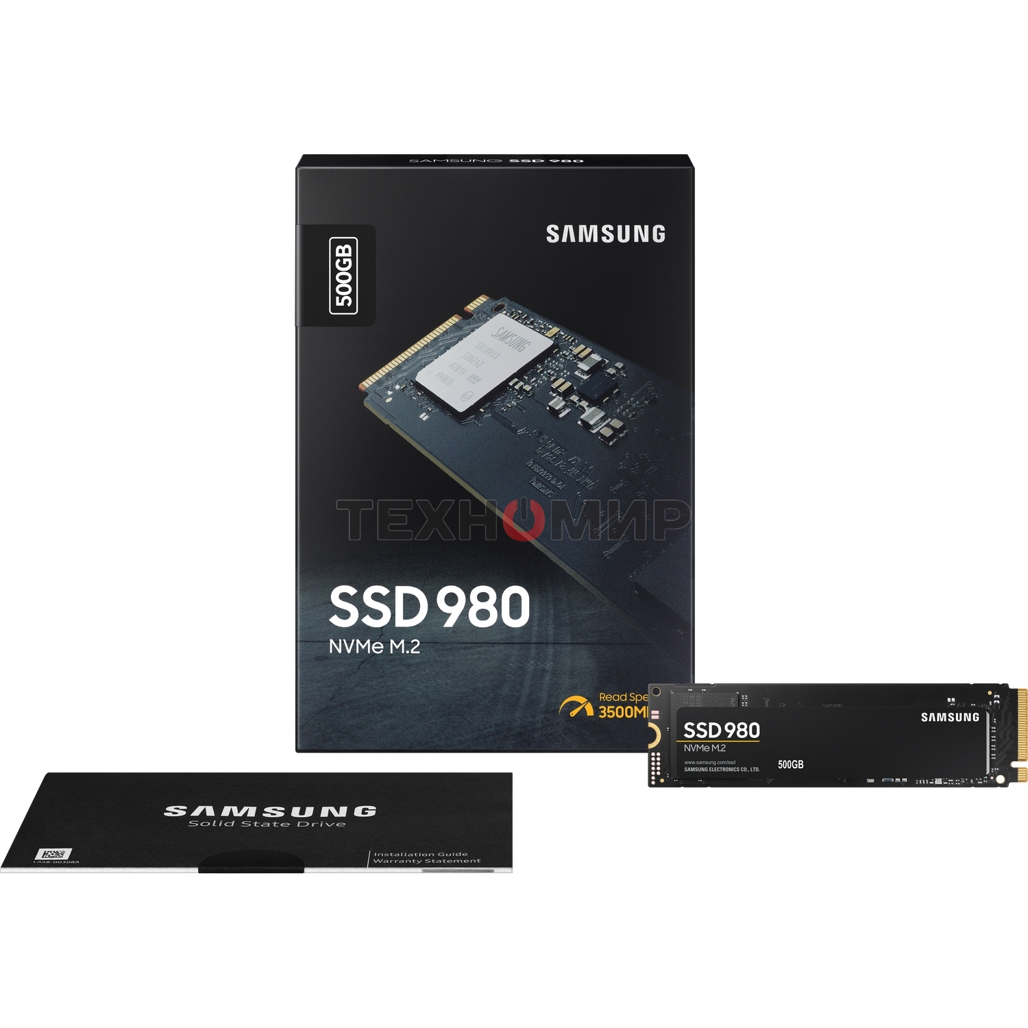 Накопитель SSD Samsung 980 MZ-V8V500BW, 500Gb, PCIe 3.0 x4, M.2 2280, NVMe, R/W 3100/2600