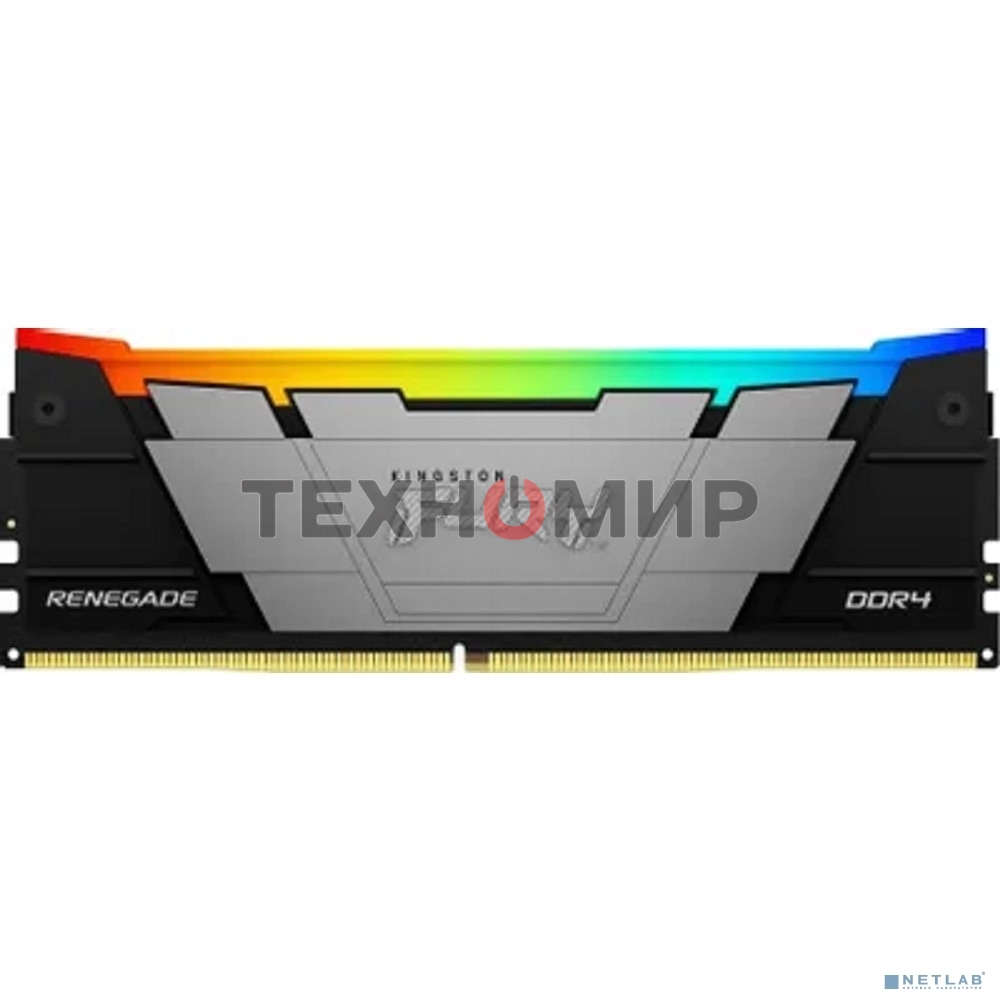 Оперативная память Kingston Fury Renegade, DDR4, 8Gb (1x8GB), 3200MHz, CL16, DIMM, с радиатором, серебристый, RGB, черный