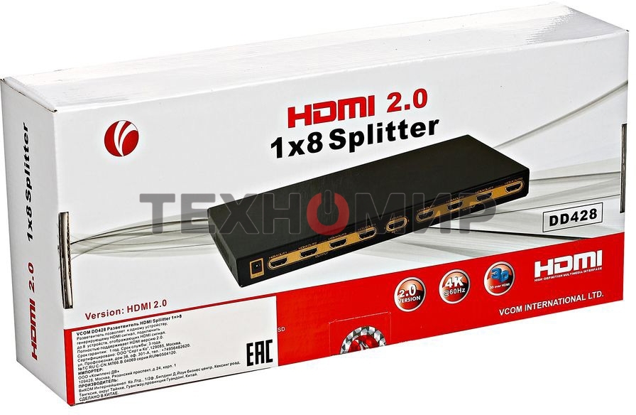 Разветвитель VCOM HDMI Spliitter 1=>8 2.0v