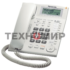 Телефон проводной Panasonic KX-TS2388RUW белый индикатор вызова,повторный набор последнего номера,4 уровня громкости звонка