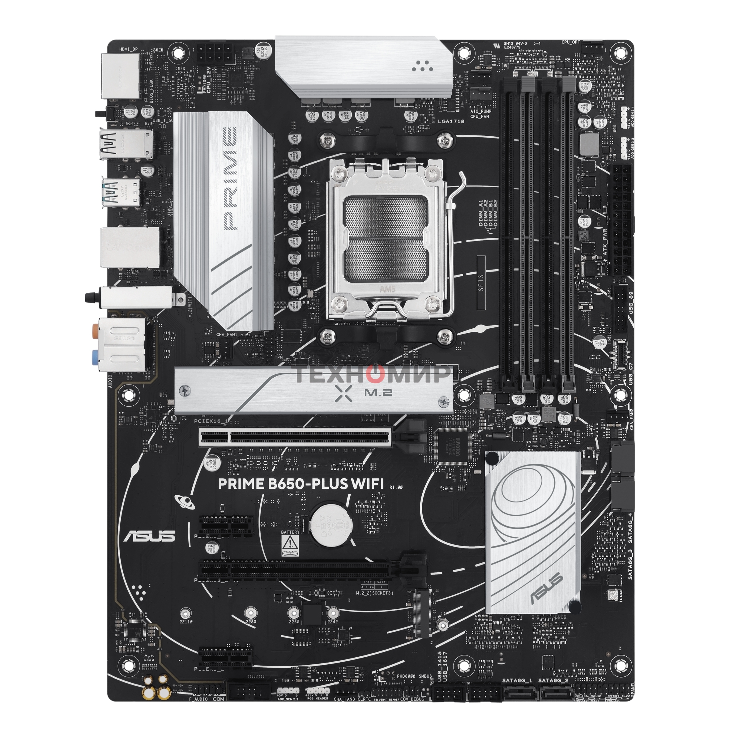 Материнская плата ASUS PRIME B650-PLUS WIFI, AM5, AMD B650, 4xDDR5, 4xSATA, 2xM.2, 1xPCIe 4.0 x16, 2xPCIe 4.0 x1, 1xDP, 1xHDMI, 1x2.5Gb LAN, Wi-Fi 6E, Bluetooth 5.3, 4xUSB-A 10Gbps, 2xUSB-A 5Gbps, 2xUSB-A 2.0, 5x3.5 мм, 7.1, ATX