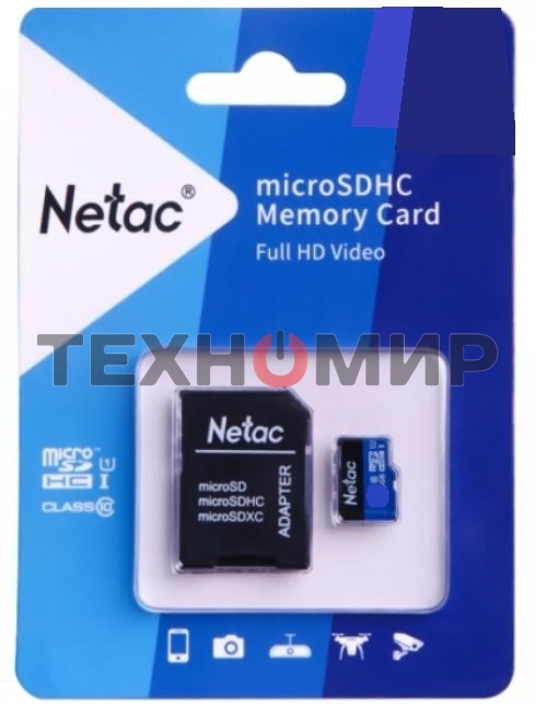 Флеш карта microSDHC 16Gb Netac P500 NT02P500STN-016G-R (с SD адаптером) 80Mb/s