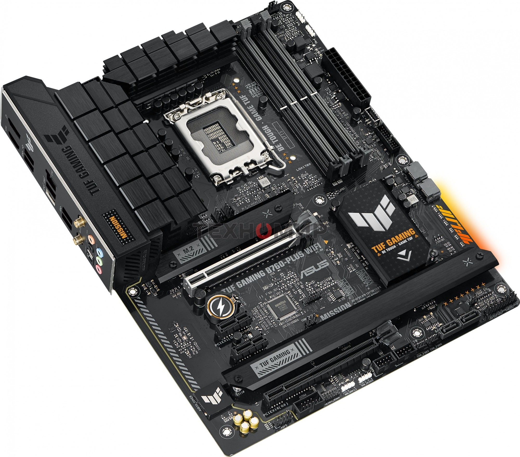 Материнская плата ASUS TUF GAMING B760-PLUS WIFI, LGA 1700, Intel B760, 4xDDR5, 4xSATA, 3xM.2, 1xPCI-E 5.0 x16, 1xPCI-E 3.0 x4, 1xUSB-A 3.2 Gen 2, 3xUSB-A 3.2 Gen 1, 1xUSB-C 3.2 Gen 2x2, 1x2.5Gb LAN, 5x3.5 мм, 7.1, Wi-Fi 6, Bluetooth 5.2, Standard-ATX