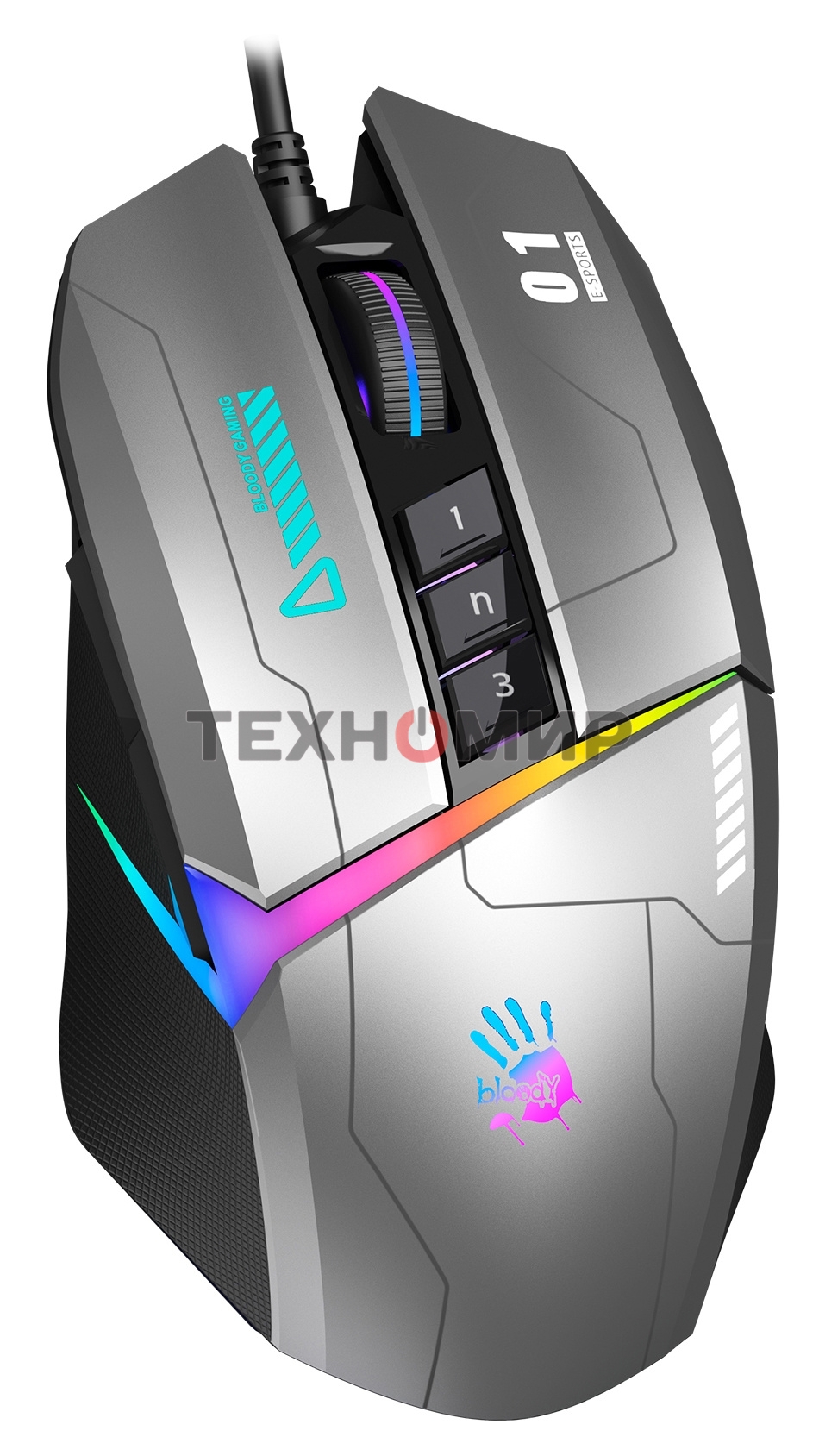 Мышь проводная A4Tech Bloody W60 Max серый/черный, 10000 dpi, USB, кнопки - 10