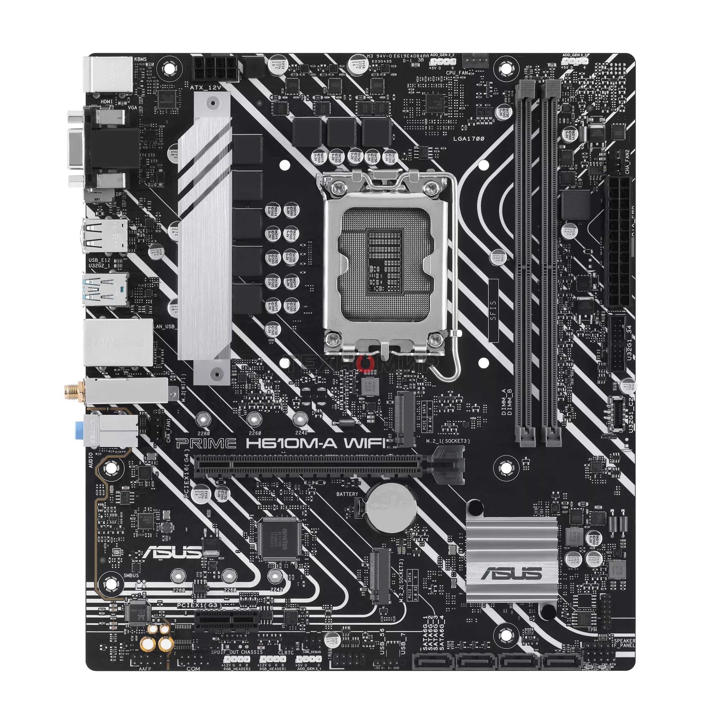 Материнская плата ASUS PRIME H610M-A WIFI, LGA 1700, Intel H610, 2xDDR5, 4xSATA, 2xM.2, 1xPCIe 4.0 x16, 1xDP, 1xHDMI, 1xVGA, 1x1Gb LAN, 1xUSB 3.2 Gen 2, 4xUSB 2.0, 3x3.5 мм, 7.1, mATX