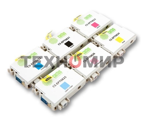 Картридж струйный Cactus CS-EPT0827 черный/голубой/пурпурный/желтый/светло-голубой/светло-пурпурный (82.8 мл) для Epson Stylus Photo R270/290/RX590