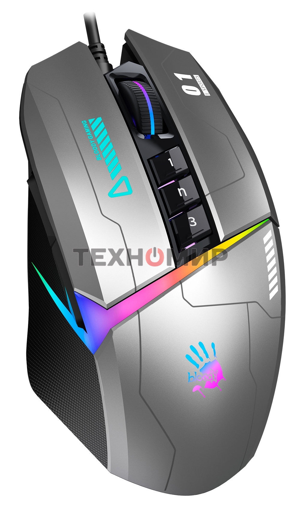 Мышь проводная A4Tech Bloody W60 Max серый/черный, 10000 dpi, USB, кнопки - 10