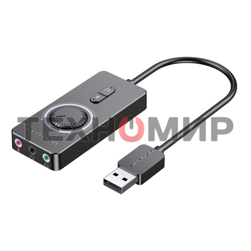 Внешняя звуковая карта Vention USB c регулятором громкости Черная