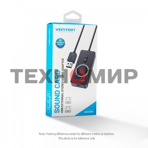 Внешняя звуковая карта Vention USB c регулятором громкости Черная