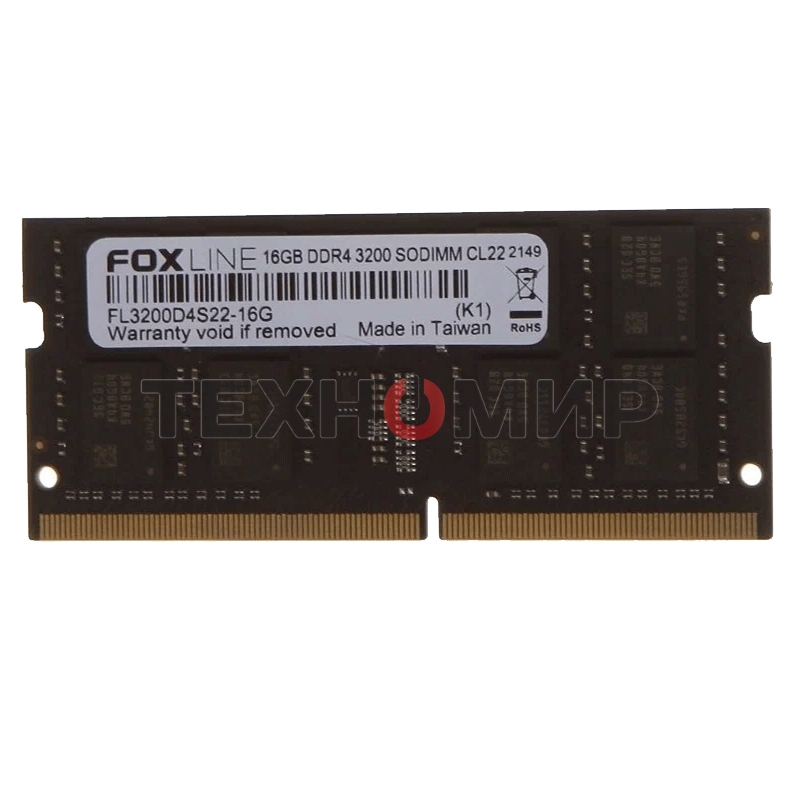 Оперативная память Foxline, DDR4, 16GB (1x16 GB), 3200 MHz, CL22, SO-DIMM