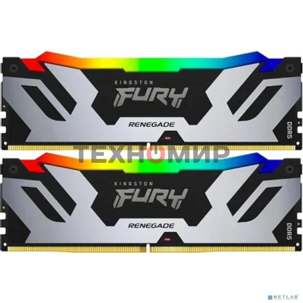 Оперативная память Kingston Fury Renegade, DDR5, 96Gb (2x48Gb), 6400MHz, CL32, DIMM, с радиатором, RGb, серебристый