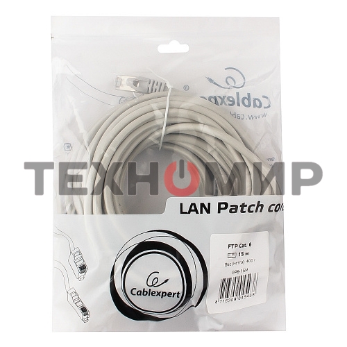 Патч-корд FTP Cablexpert cat.6, 15м, литой, многожильный, серый