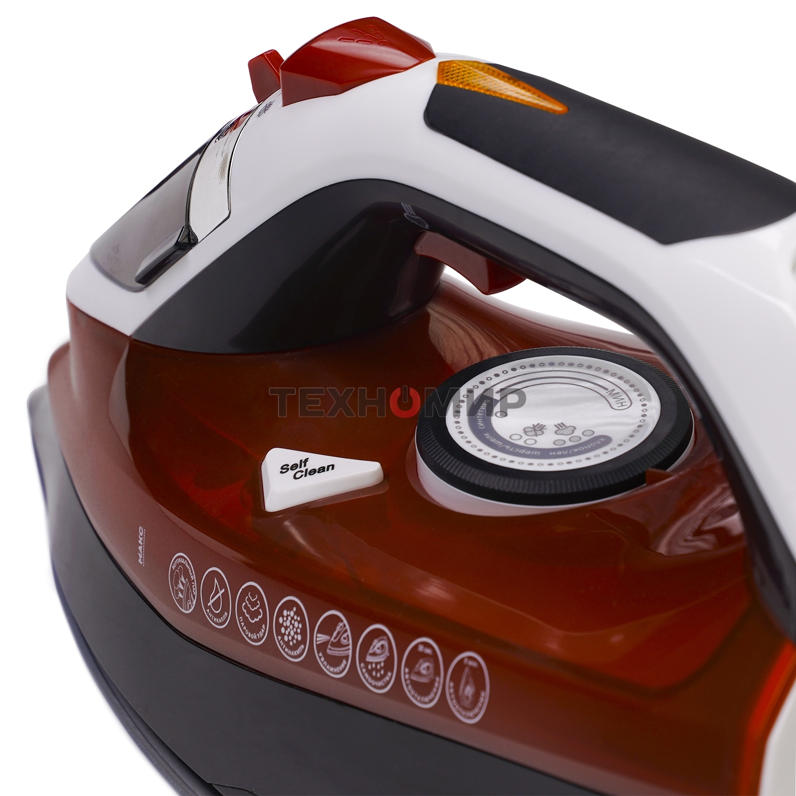 Утюг Galaxy GL 6131, оранжевый, паровой, 2500 Вт, подача пара до 50 г/мин, паровой удар до 230 г/мин, функции: автоотключение, самоочистка, антикапля, антинакипь, функция увлажнения, вертикальное отпаривание, керамическое покрытие подошвы, защита от перег