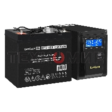 Комплект источника бесперебойного питания Exegate EX295986RUS + батарея 55Aч EX285667RUS 1шт (инвертор, синус, для котла) ExeGate SineTower SZ-600.LCD.AVR.1SH <600VA/360W, чистый синусоида, LCD дисплей, AVR, 1*Schuko, линейно-интерактивный, Black> + батар