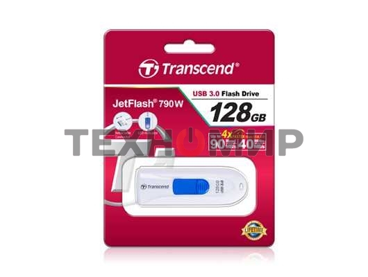 Флешка USB Transcend Jetflash 790 (TS128GJF790W), 128Gb, USB 3.0, R/W 90/40, белый