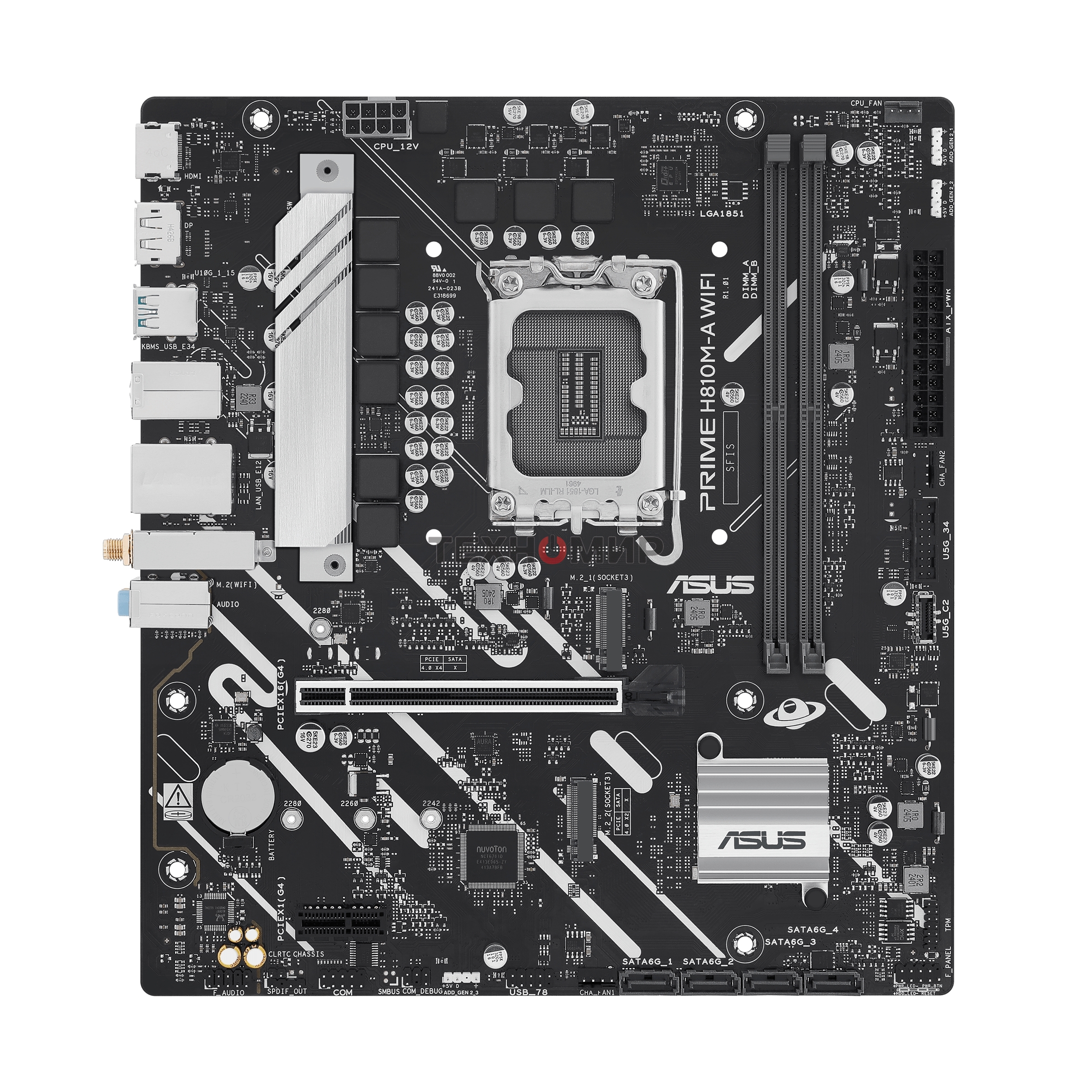 Материнская плата ASUS PRIME H810M-A WIFI, LGA 1851, Intel H810, 2xDDR5, 4xSATA, 2xM.2, 1xPCIe 4.0 x16, 1xPCIe x1, 1xDP, 1xHDMI, 1x1Gb LAN, Wi-Fi, 4xUSB 2.0, 2xUSB 3.2 Gen 2, 3x3.5 мм, 7.1, Micro-ATX