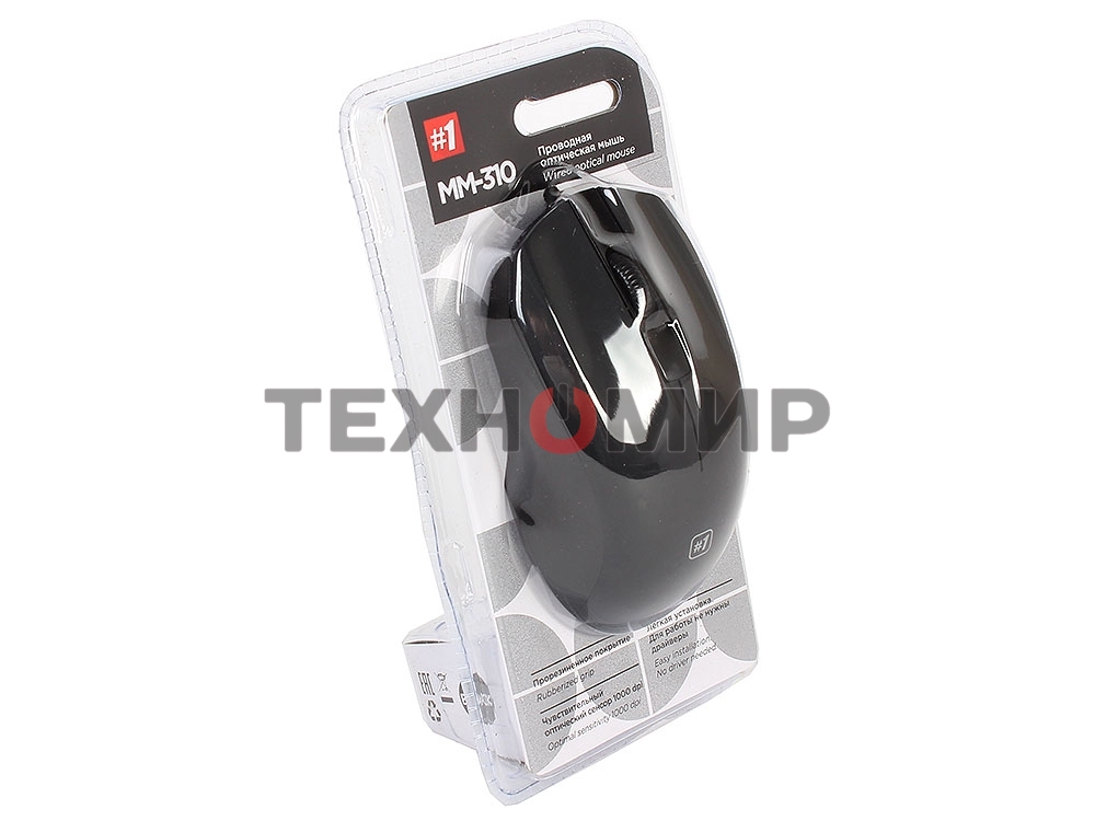 Мышь проводная Defender MM-310 черный, 1000 dpi, USB, кнопки - 3