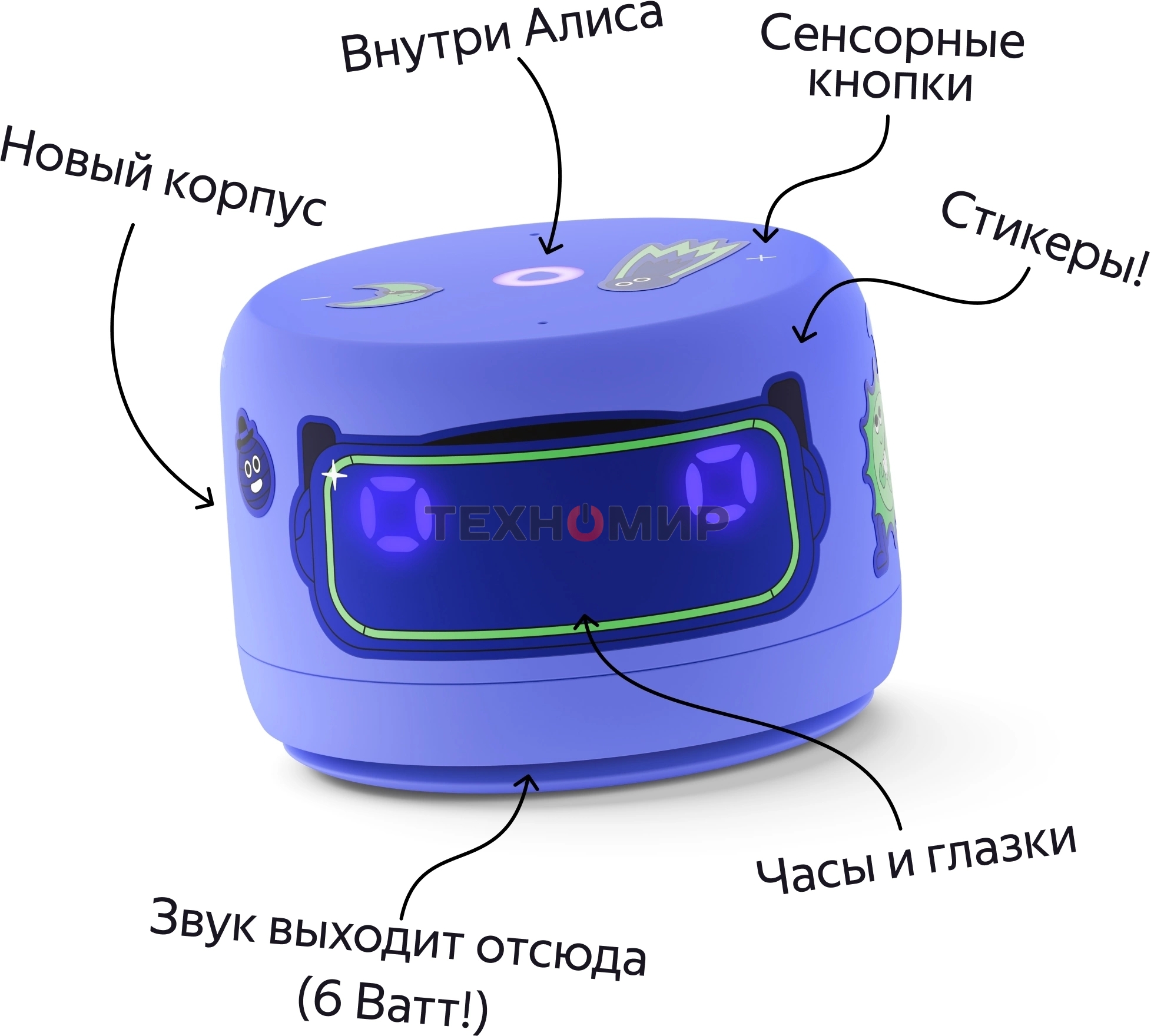 Умная колонка Яндекс Станция Лайт 2, 6Вт, 1.0, часы, Алиса, BT5.0, Wi-Fi, фиолетовый