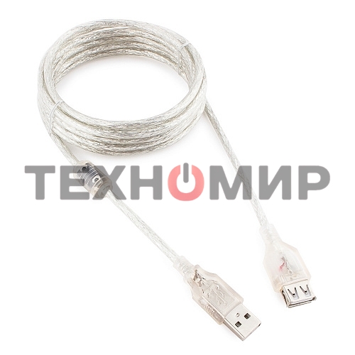 Кабель Cablexpert USB2.0 Pro, AM/AF, 3м, экран, 2 феррит.кольца, прозрачный (CCF-USB2-AMAF-TR-10)