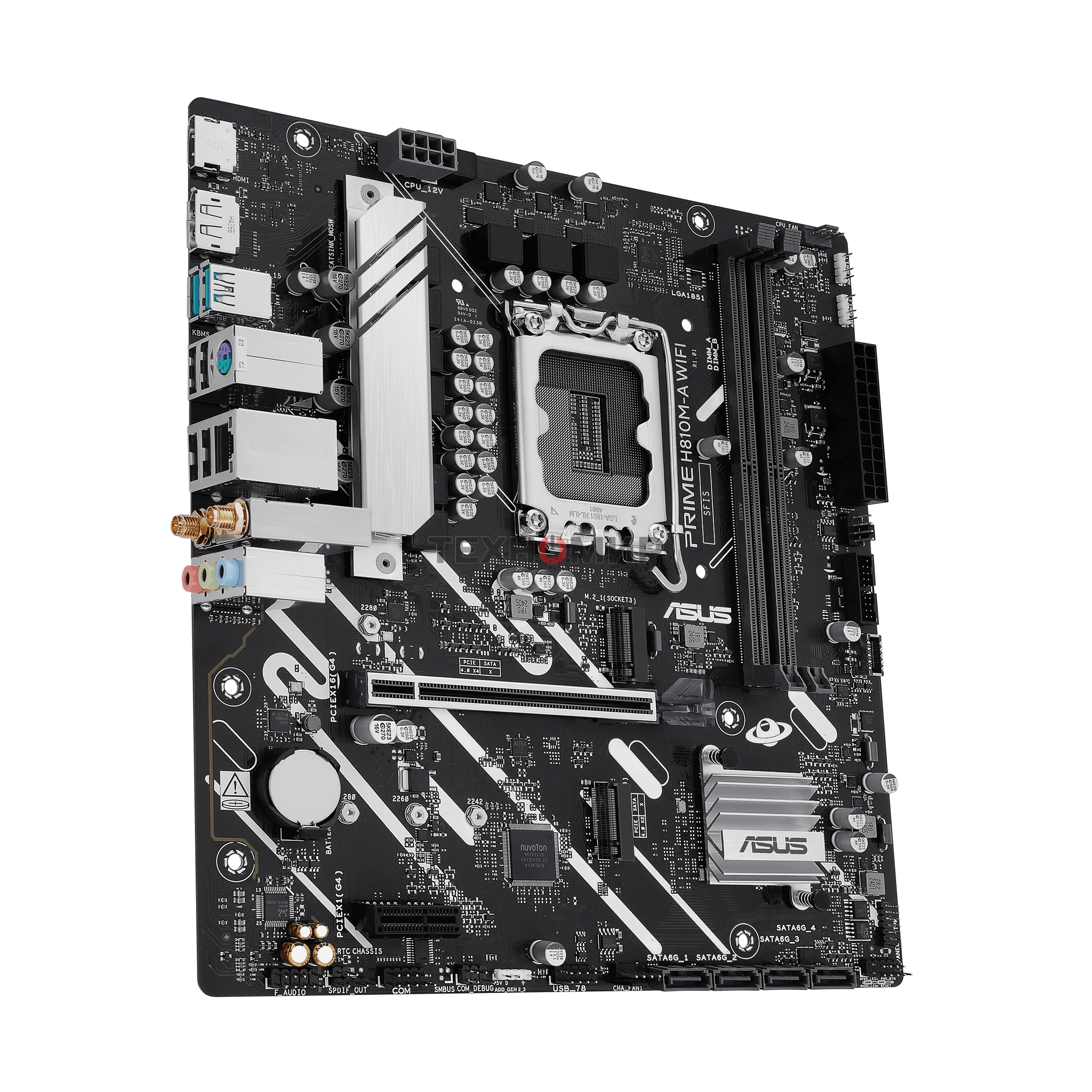 Материнская плата ASUS PRIME H810M-A WIFI, LGA 1851, Intel H810, 2xDDR5, 4xSATA, 2xM.2, 1xPCIe 4.0 x16, 1xPCIe x1, 1xDP, 1xHDMI, 1x1Gb LAN, Wi-Fi, 4xUSB 2.0, 2xUSB 3.2 Gen 2, 3x3.5 мм, 7.1, Micro-ATX