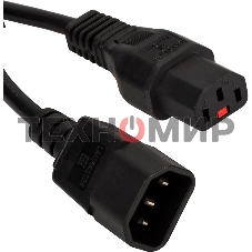 Шнур питания с блокировкой C13-C14, 3х0.75, 220В, 10А, черный, 2 метра