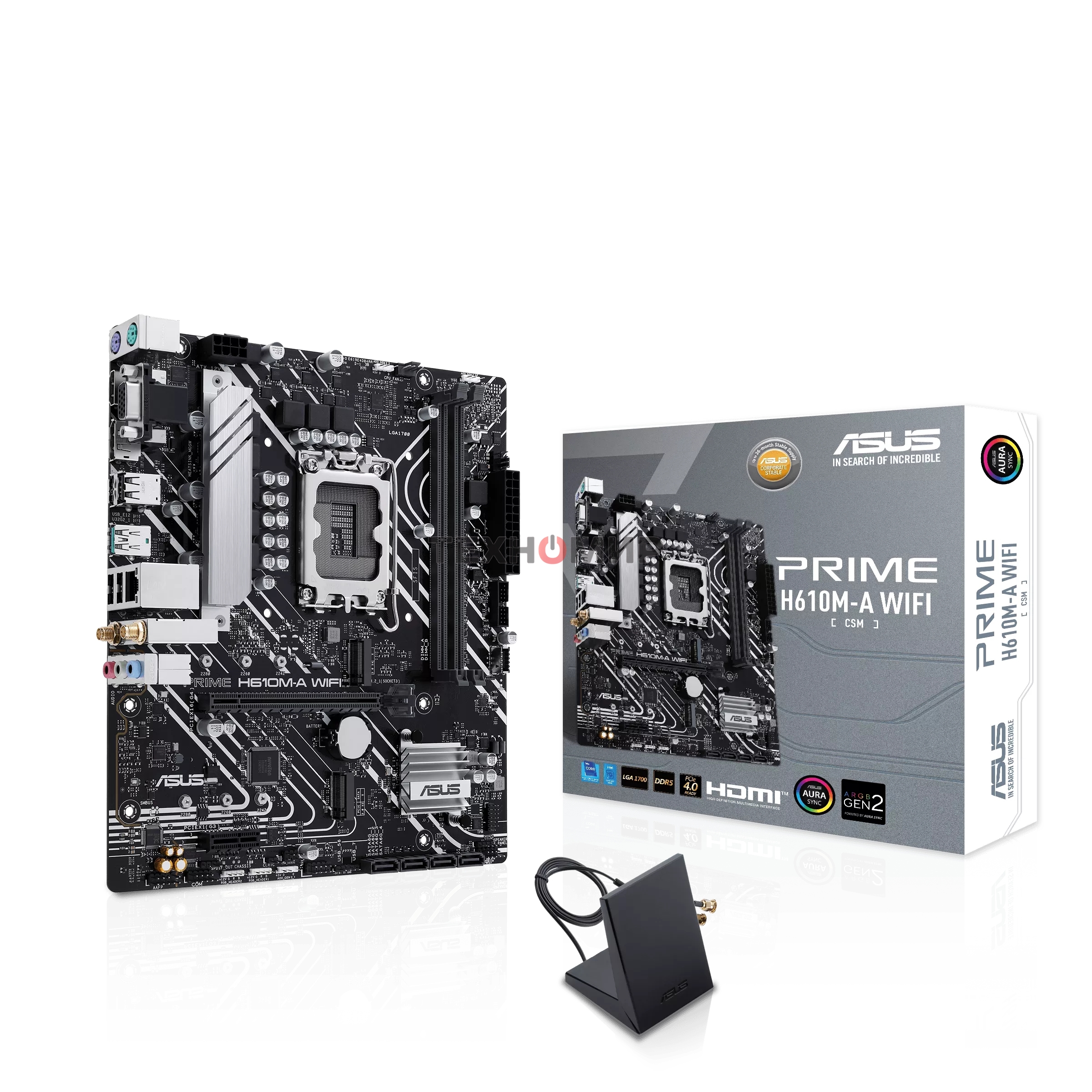 Материнская плата ASUS PRIME H610M-A WIFI, LGA 1700, Intel H610, 2xDDR5, 4xSATA, 2xM.2, 1xPCIe 4.0 x16, 1xDP, 1xHDMI, 1xVGA, 1x1Gb LAN, 1xUSB 3.2 Gen 2, 4xUSB 2.0, 3x3.5 мм, 7.1, mATX