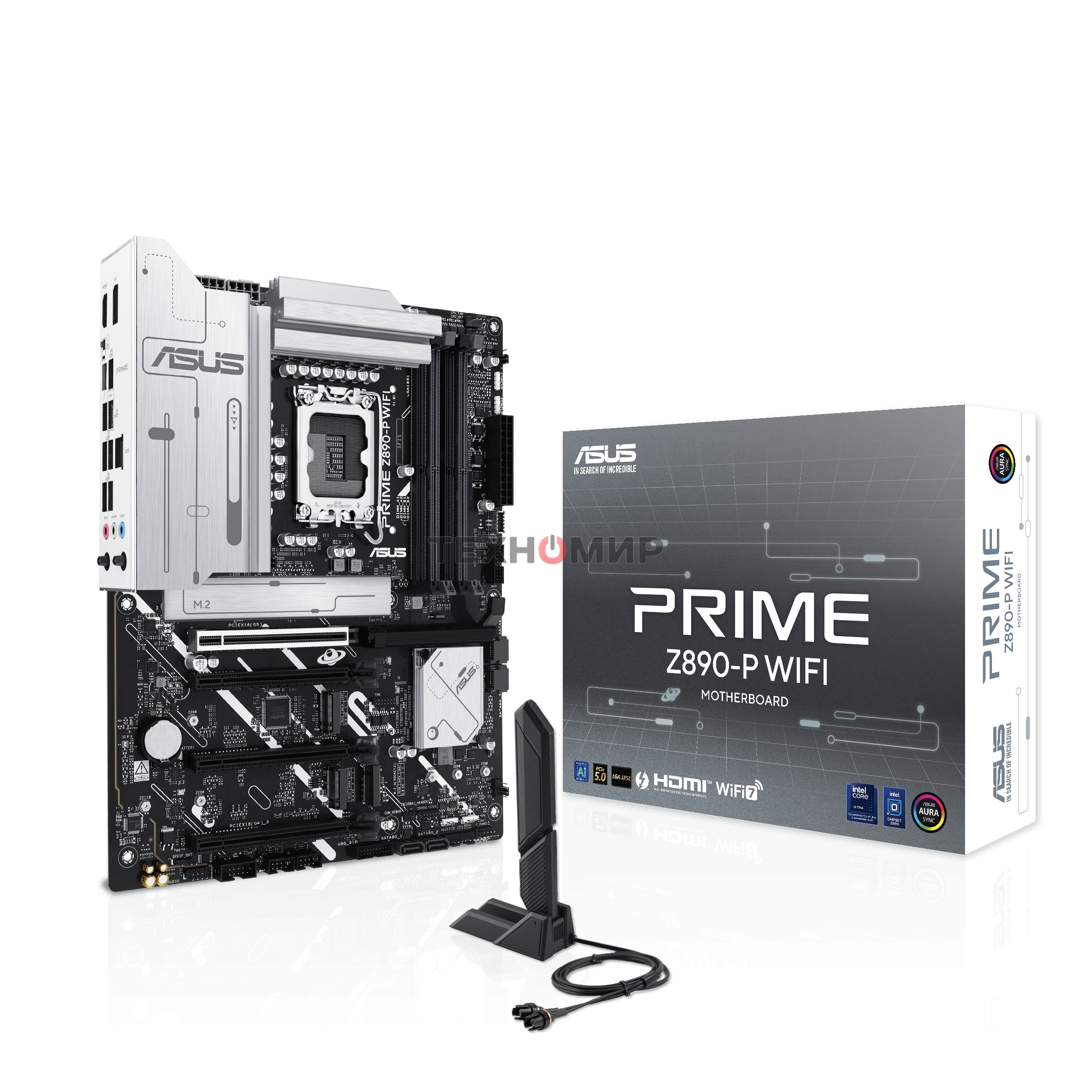 Материнская плата ASUS PRIME Z890-P WIFI, LGA 1851, Intel Z890, 4xDDR5, 4xSATA, 4xM.2, 1xPCIe 5.0 x16, 2xPCIe 4.0 x4, 1xPCIe 4.0 x1, 1xHDMI, 1xDP, 1xUSB-C (видеовыход), 2xUSB-A 3.2 Gen 1, 1xUSB-A 3.2 Gen 2, 4xUSB-A 2.0, 1xUSB-C Thunderbolt 4, 1x 2.5Gb LAN