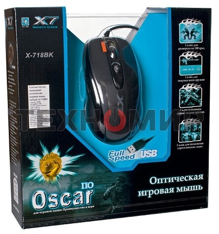Мышь проводная A4Tech X-718BK черный, 3000 dpi, USB, кнопки - 7