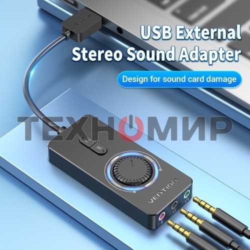 Внешняя звуковая карта Vention USB c регулятором громкости Черная