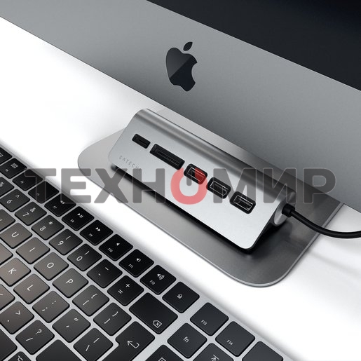 USB-концентратор Satechi Type-C USB Hub & Micro/SD Card Reader. Интерфейс USB-C. 3 порта USB 3.0, слоты для карты памяти, серый космос.
