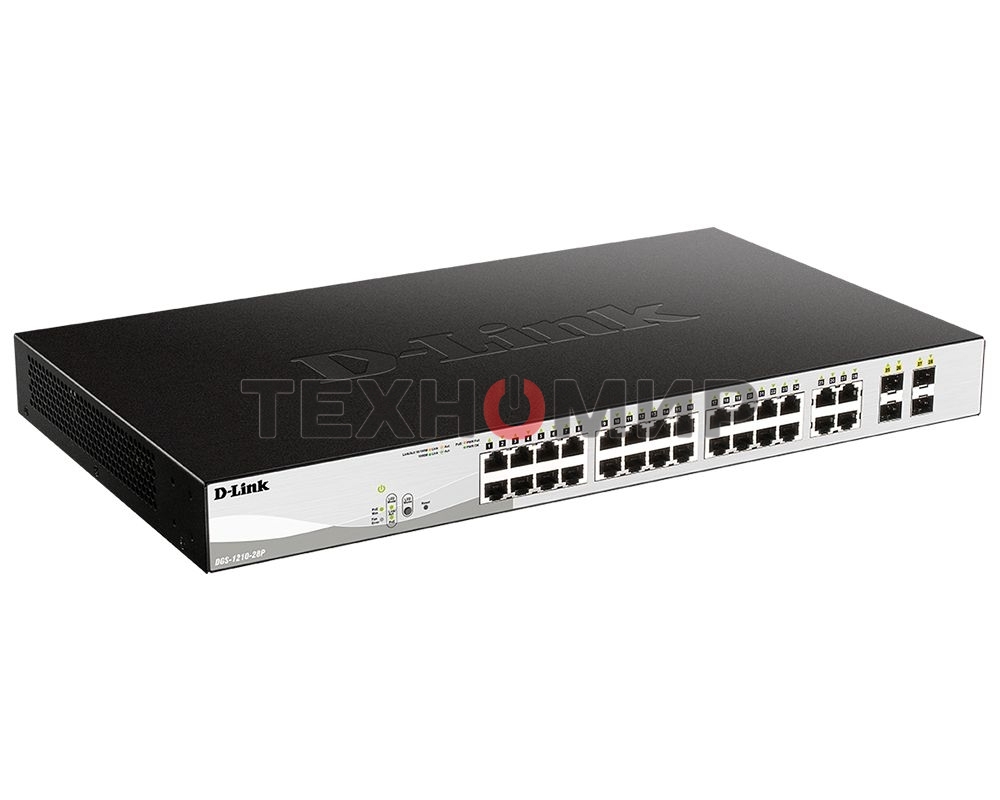 Коммутатор DGS-1210-28P/F5A Настраиваемый L2 PoE-коммутатор, 24x1000Base-T, 4хCombo 1000Base-T/SFP