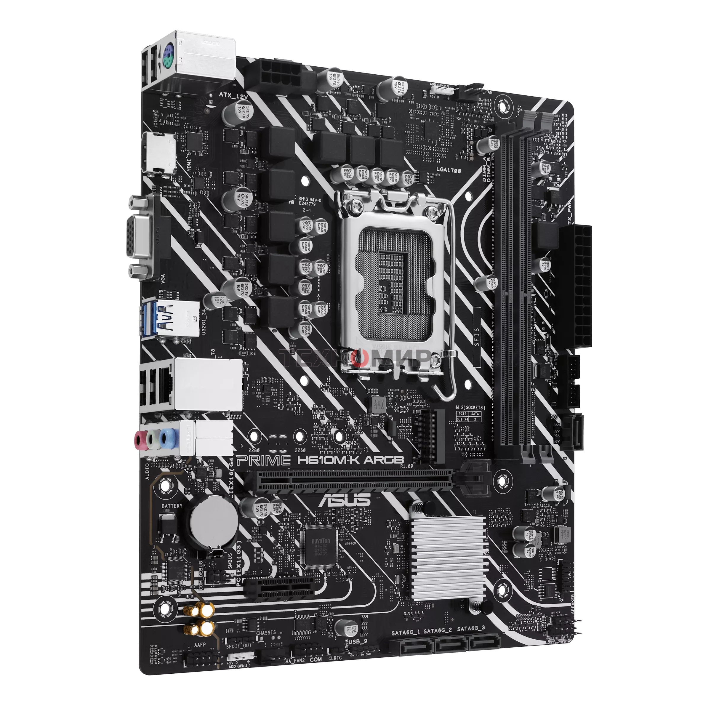 Материнская плата ASUS PRIME H610M-K ARGB, LGA1700, Intel H610, 2xDDR5, 4xSATA, 1xM.2, 1xPCIe 4.0 x16, 1xPCIe 3.0 x1, 1xVGA, 1xHDMI, 1x1Gb LAN, 2xUSB-A 5Gbps, 4xUSB-A 2.0, 3x3.5 мм, 7.1, mATX