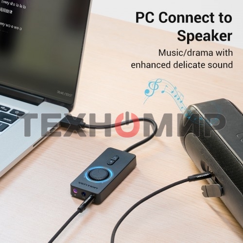 Внешняя звуковая карта Vention USB c регулятором громкости Черная