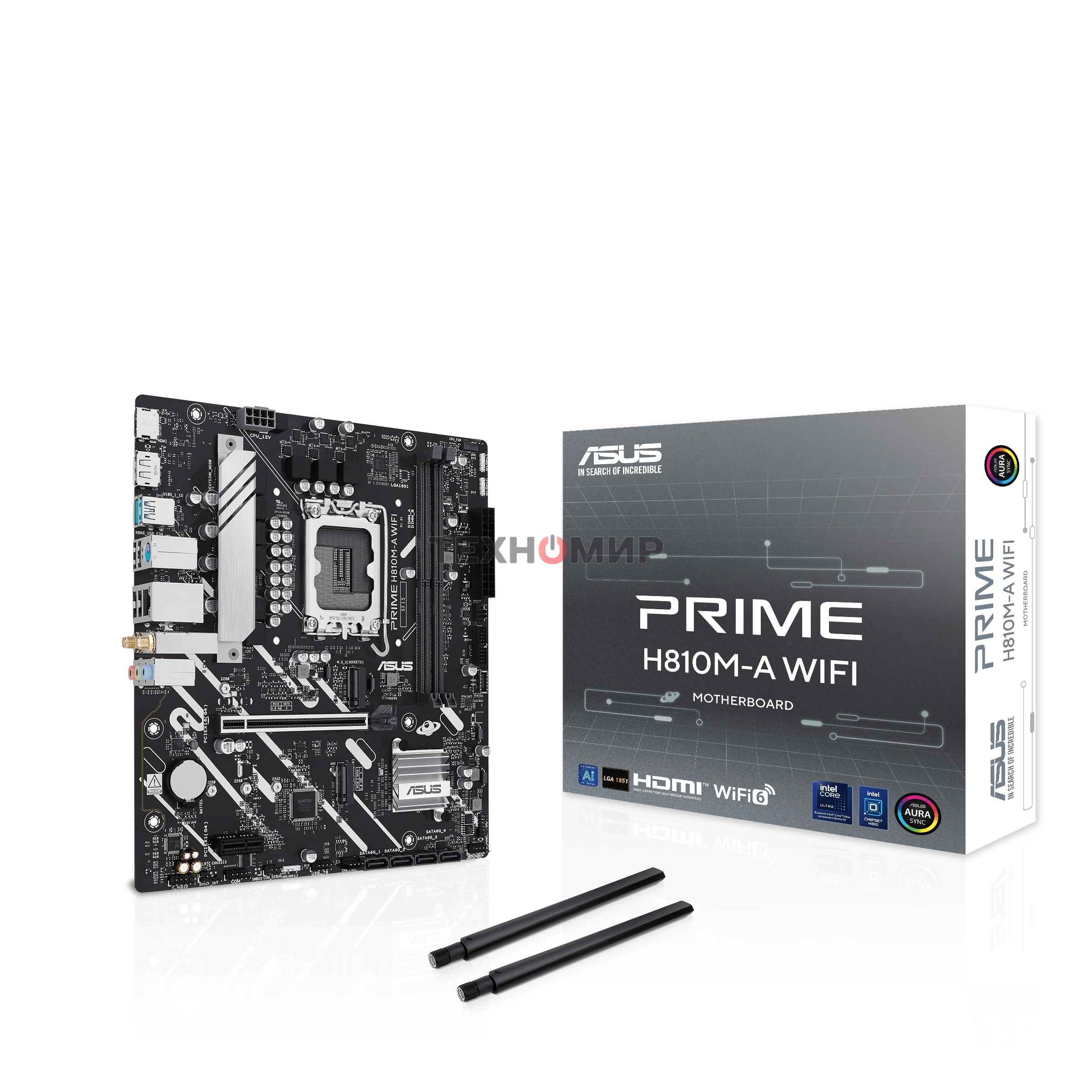 Материнская плата ASUS PRIME H810M-A WIFI, LGA 1851, Intel H810, 2xDDR5, 4xSATA, 2xM.2, 1xPCIe 4.0 x16, 1xPCIe x1, 1xDP, 1xHDMI, 1x1Gb LAN, Wi-Fi, 4xUSB 2.0, 2xUSB 3.2 Gen 2, 3x3.5 мм, 7.1, Micro-ATX