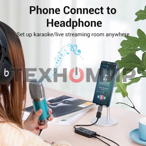 Внешняя звуковая карта Vention USB c регулятором громкости Черная