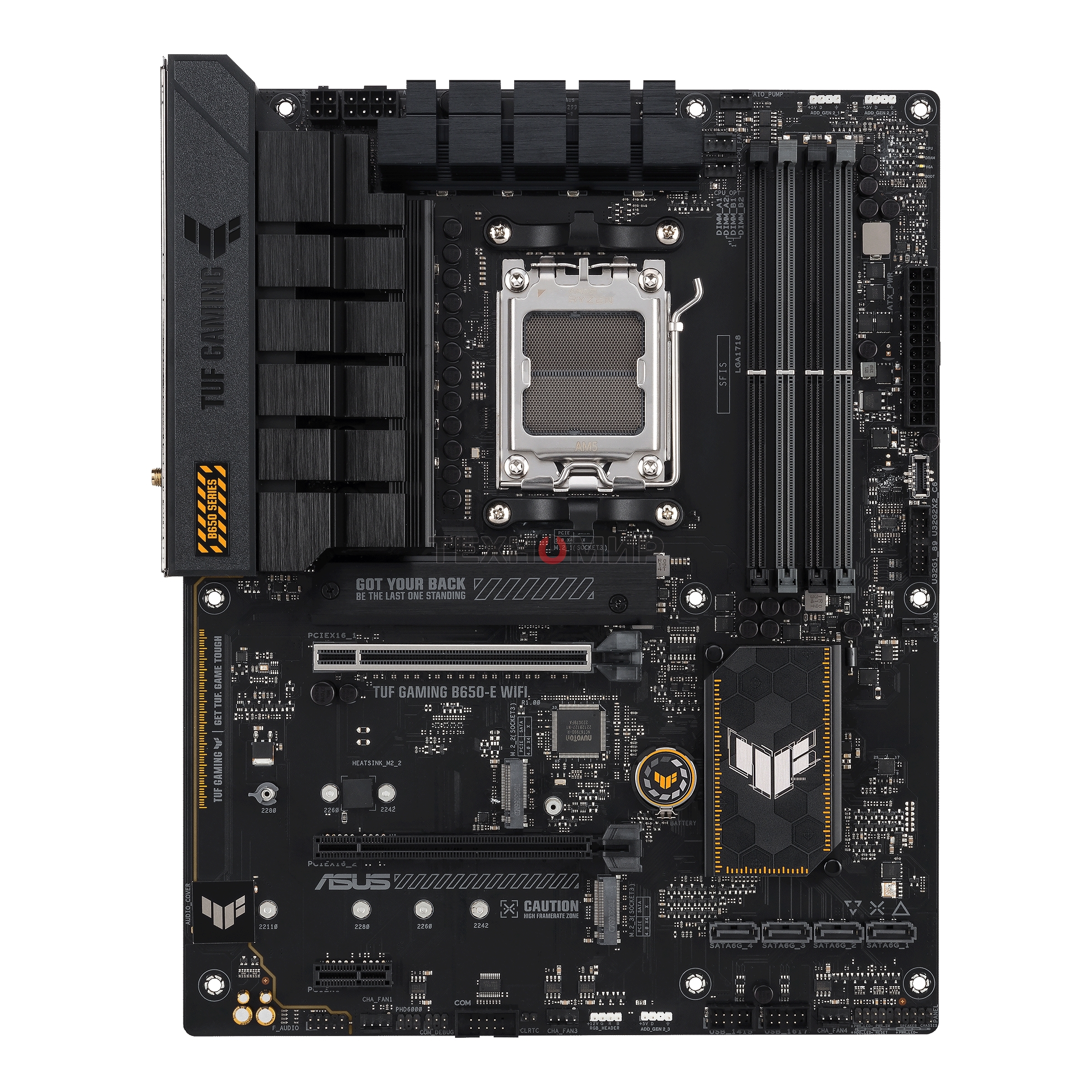 Материнская плата ASUS TUF GAMING B650-E WIFI, AM5, AMD B650, 4xDDR5, 4xSATA, 2xM.2, 1xPCI-E 4.0 x16, 2xPCI-E x1, 2xDP, 1xHDMI, 1x 2.5Gb LAN, 1xUSB-A 3.2 Gen 2, 2xUSB-A 3.2 Gen 1, 4xUSB-A 2.0, 1xUSB-C 3.2 Gen 2, 3x3.5 мм, 7.1, ATX