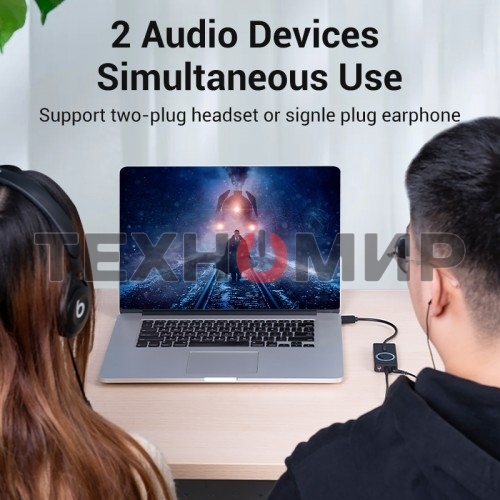 Внешняя звуковая карта Vention USB c регулятором громкости Черная