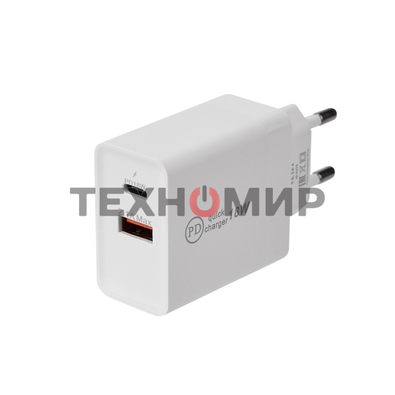 Сетевое зарядное устройство Rexant Type-C + USB 3.0 с Quick charge, белый