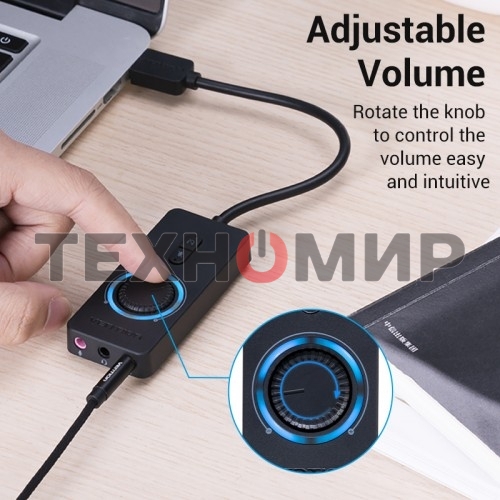 Внешняя звуковая карта Vention USB c регулятором громкости Черная
