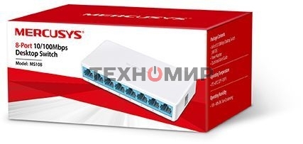 Коммутатор Mercusys MS108, 8 портов Ethernet 100 Мбит/с