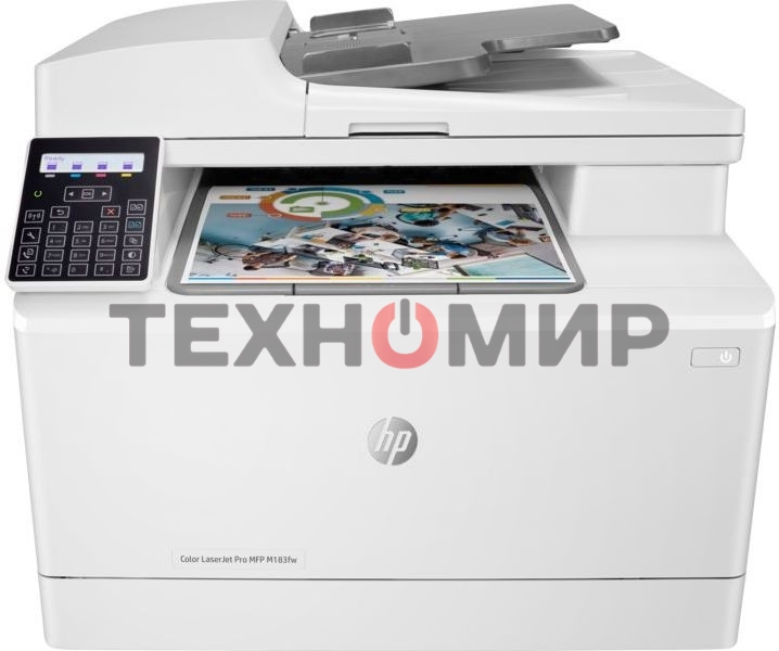 МФУ лазерное HP Color LaserJet Pro M183fw (7KW56A), A4, цветной, печ. до 16 стр/мин., скан. до 15 стр/мин. (ч/б) 8 стр/мин. (цвет), 600 x 600 dpi (печать) 1200x1200dpi (скан.), USB, RJ-45, Wi-Fi, Air Print, Mopria