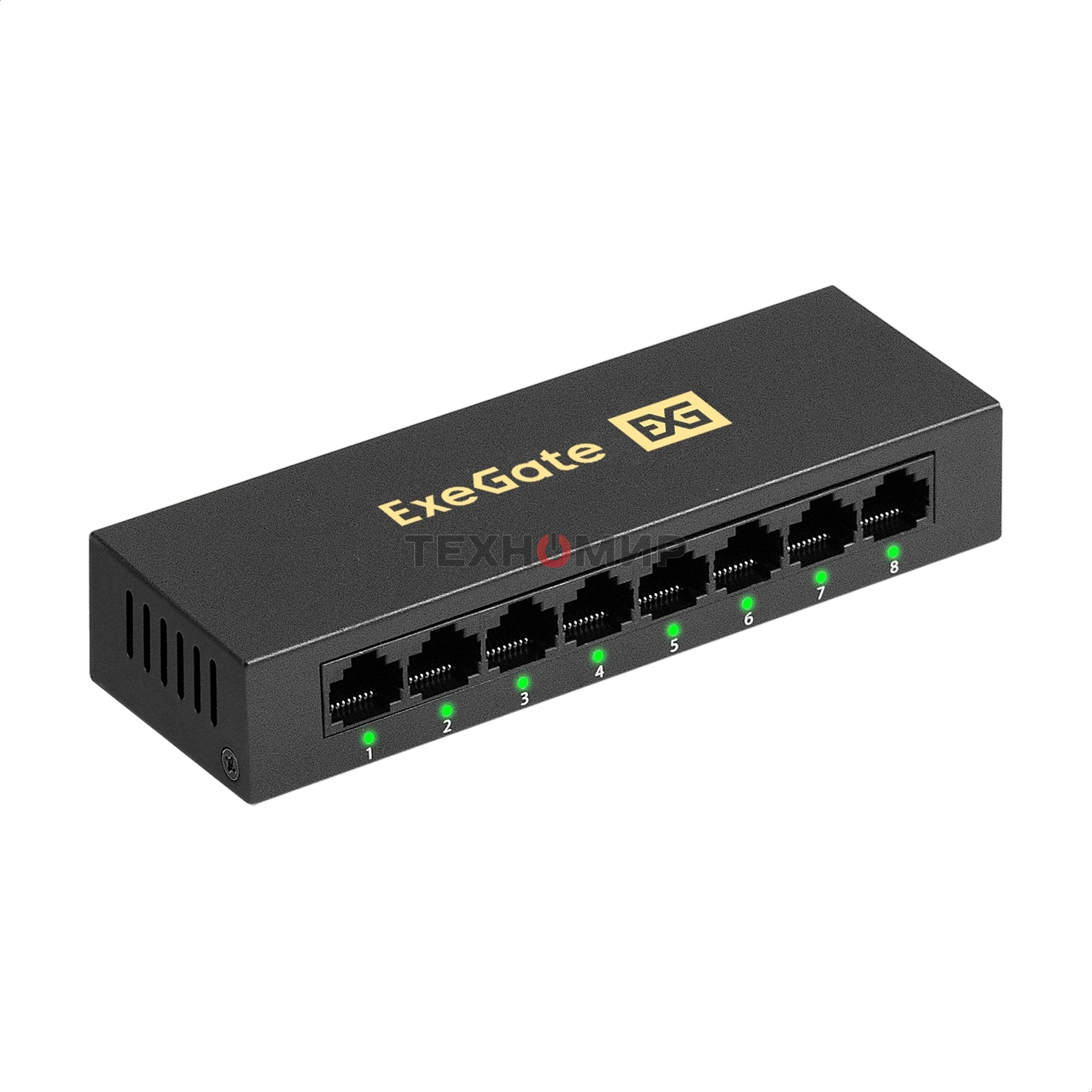 Коммутатор неуправляемый ExeGate EDES-1008D (8-портовый UTP 10/100Mbps, металлический корпус, с функцией энергосбережения (EEE), настольный/настенный)