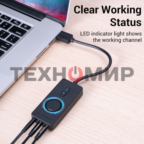 Внешняя звуковая карта Vention USB c регулятором громкости Черная