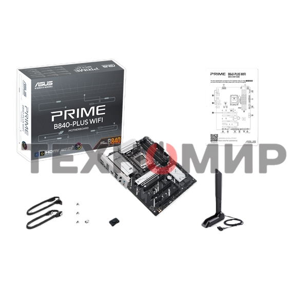 Материнская плата ASUS PRIME B840-PLUS WIFI, AM5, AMD B840, 4xDDR5, 4xSATA, 3xM.2, 1xPCIe 4.0 x16, 1xPCIe 3.0 x16, 2xPCIe 3.0 x16, 1xPCIe 3.0 x1, 1xDP, 1xHDMI, 1x 2.5Gb LAN, 8xUSB-A, 3x3.5 мм, 7.1, ATX