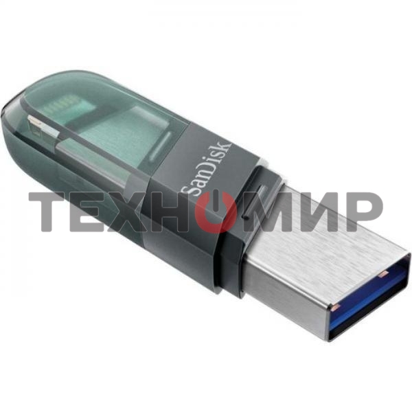 Флешка USB Sandisk IX90N iXpand Flip (SDIX90N-064G-GN6NN), 64Gb, USB 3.1/Lightning, R/W 150/70, зеленый/серебристый