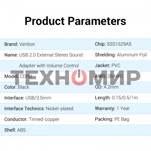 Внешняя звуковая карта Vention USB c регулятором громкости Черная