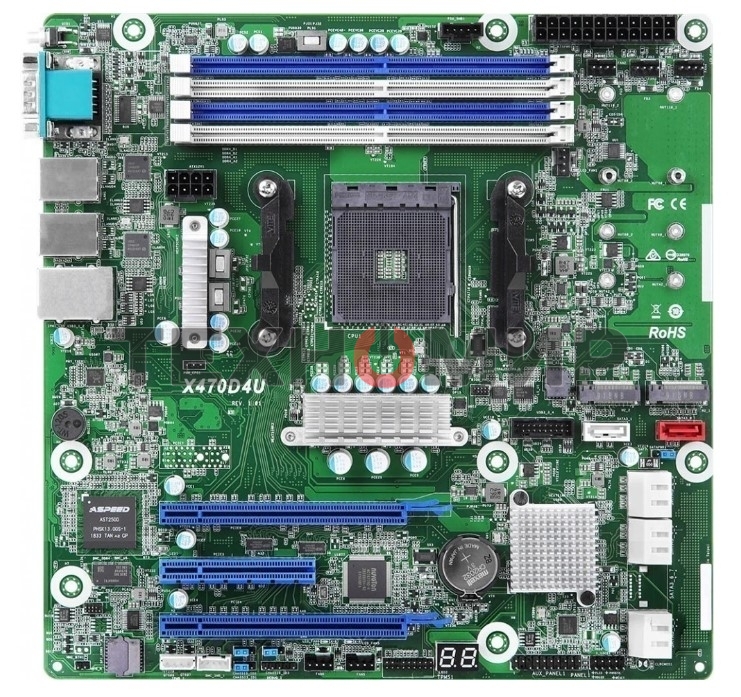 Материнская плата ASRock X470D4U/VN, AM4, AMD X470, 4xDDR4 (ECC), 6xSATA, 2xM.2, 1xPCIe x16, 1xPCIe x8, 2xGb LAN, 2xUSB 3.0, VGA, 3xRJ-45, mATX