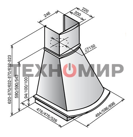 Вытяжка каминная Elikor Ротонда 60П-650-П3Л бежевый/дуб, 60 см, 650 куб. м/ч, 60 дБ