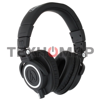 Гарнитура проводная AUDIO-TECHNICA ATH-M50X Black мониторные,закрытые,диаметр 45мм,част 15-28000Гц,макс. входн мощность 1600мВт,импеданс 38Ом,чувствительность 99дБ,два кабеля в комплекте: витой и прямой, черный