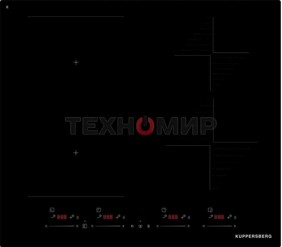 Варочная панель Kuppersberg ICI 616 60 см, индукция, High-Tech, inverter, прямой край, 9 уровней мощности, бустер, Stop and Go, Bridge zone, автоматическое отключение, таймер, индикатор остаточного тепла, сенсорное/слайдерное управление, черный